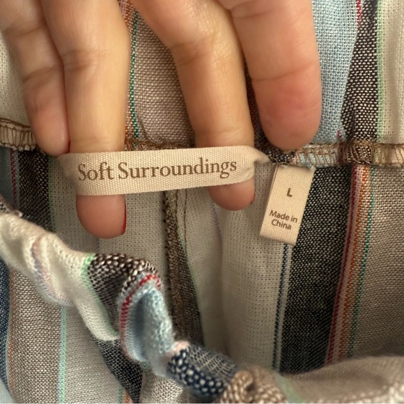 SOFT SURROUNDINGS L Sera Cropped Pants Striped Linen Blend Button Sides Large - Picture 7 of 11